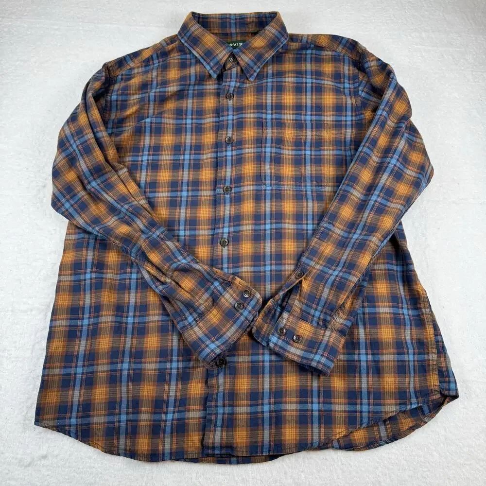 Orvis Shirt Mens Size XL Blue Plaid Flannel Long Sleeve Button Up Casual Outdoor